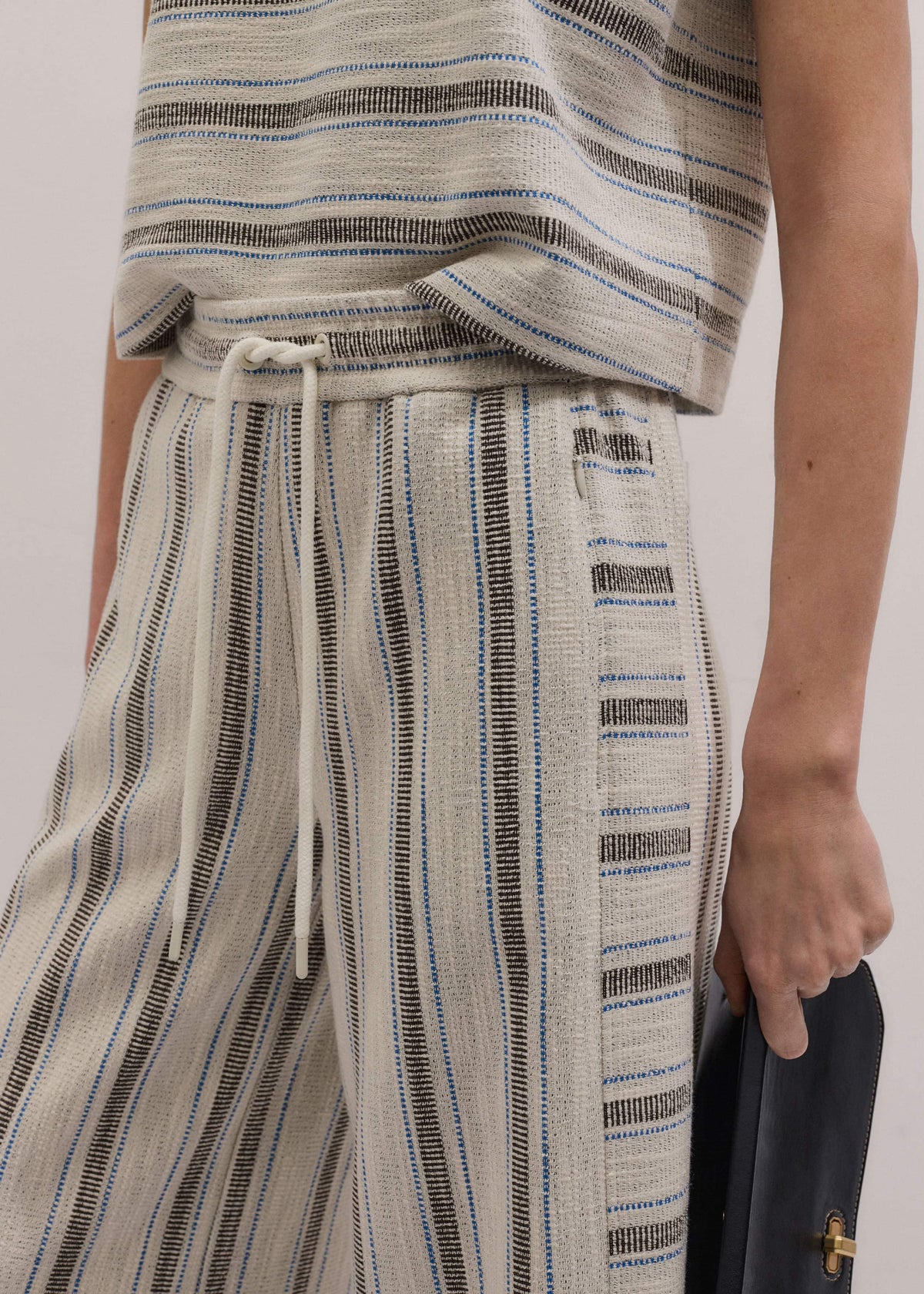 Cream Stripe Crop Track Pant | ME+EM