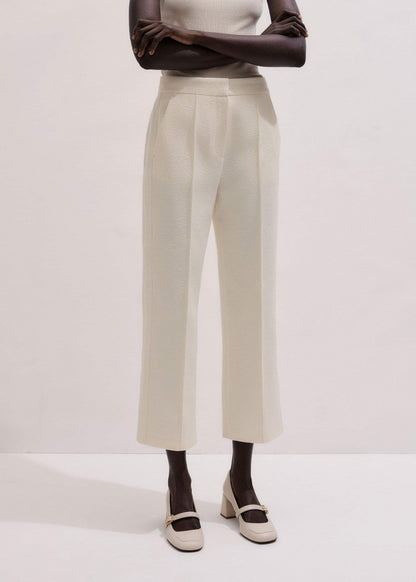Ivory Luxe Jacquard Straight Crop Pant | ME+EM