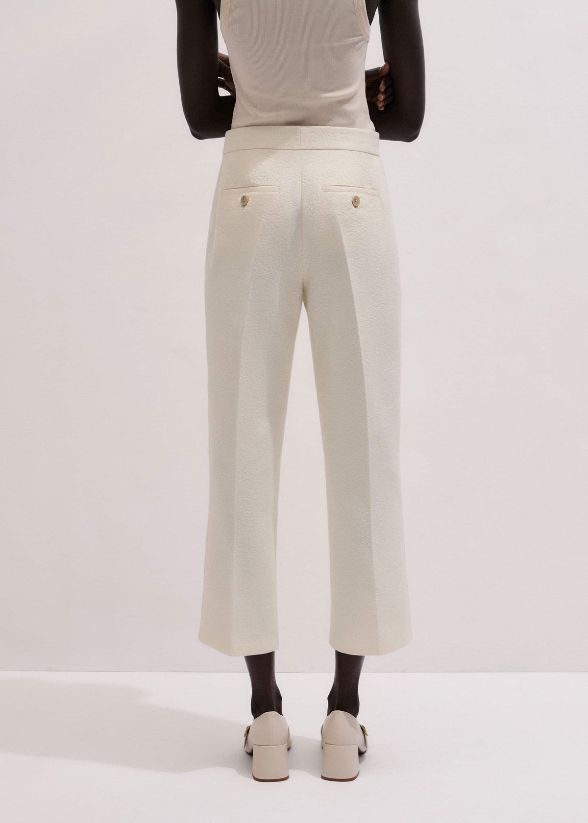 Ivory Luxe Jacquard Straight Crop Pant | ME+EM