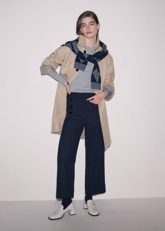 Navy Button Front Straight Crop Pant | ME+EM