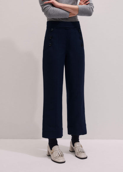 Navy Button Front Straight Crop Pant | ME+EM