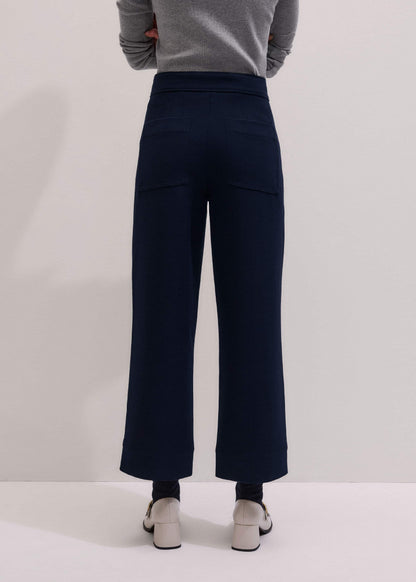 Navy Button Front Straight Crop Pant | ME+EM