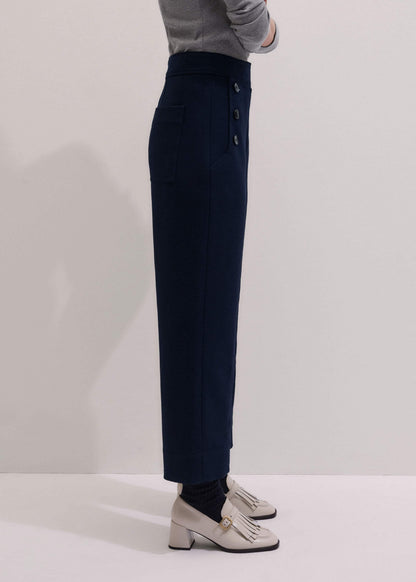 Navy Button Front Straight Crop Pant | ME+EM