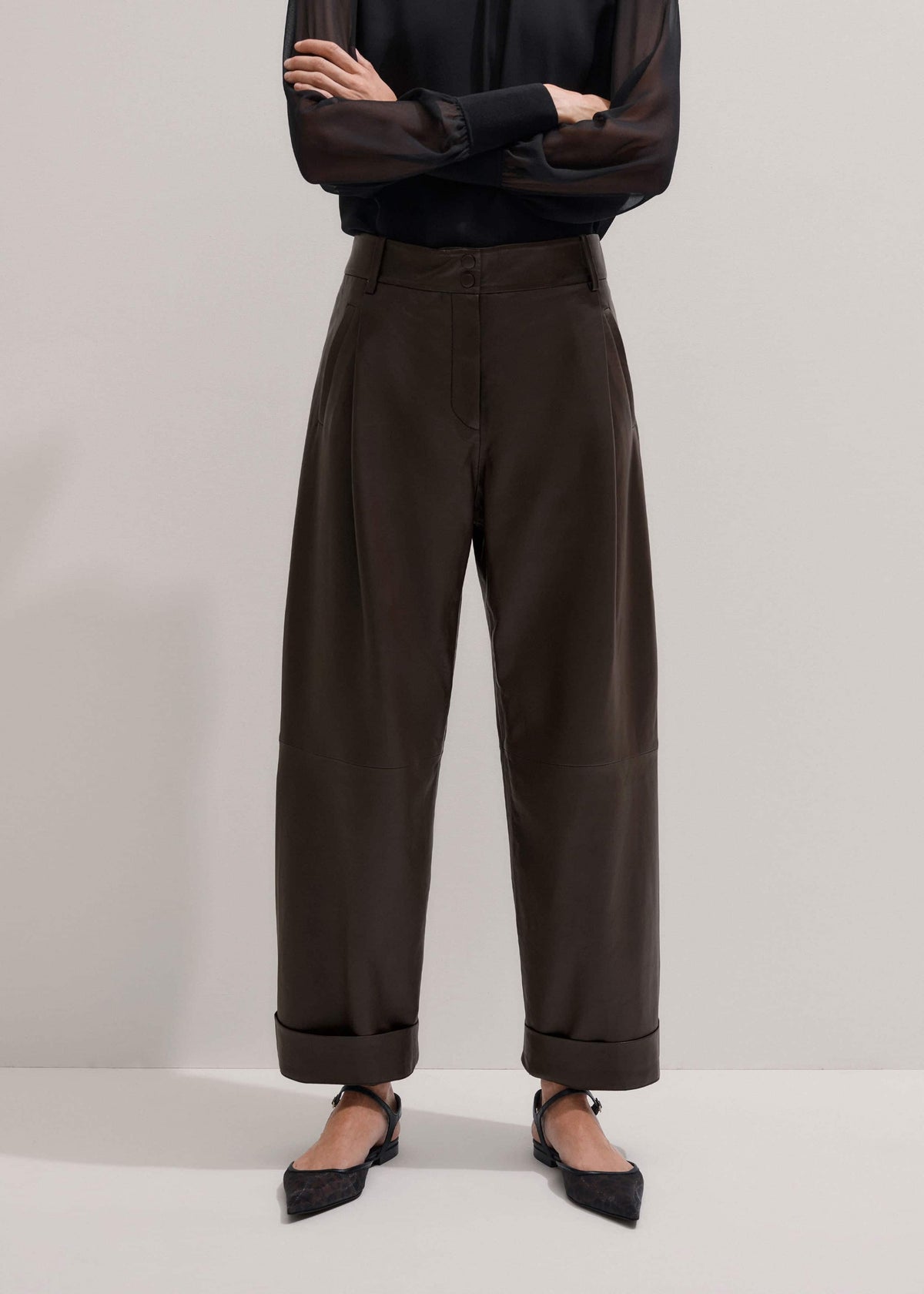 Brown Leather Clever Tapered Pant | ME+EM