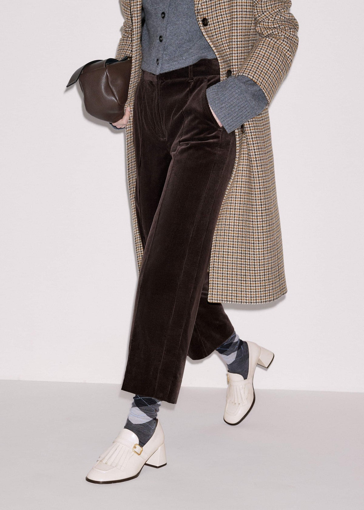 Brown Italian Cord Straight Crop Pant | ME+EM