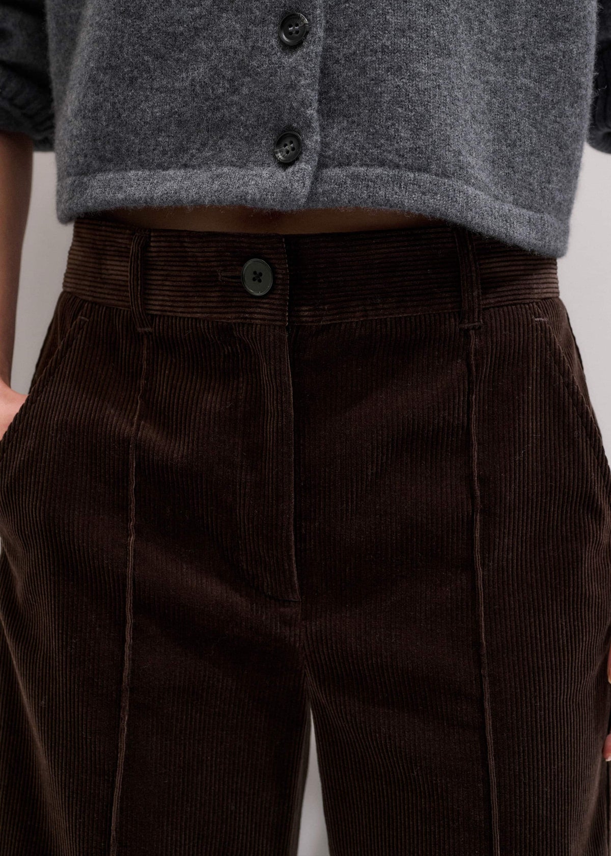 Brown Italian Cord Straight Crop Pant | ME+EM