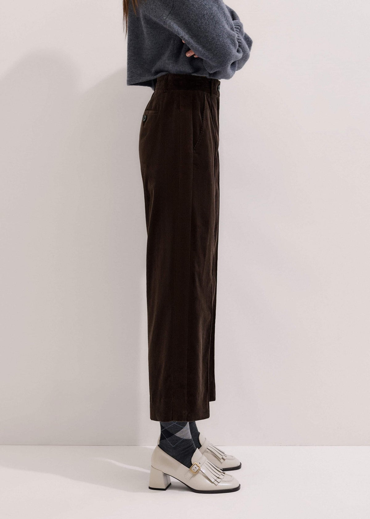 Brown Italian Cord Straight Crop Pant | ME+EM