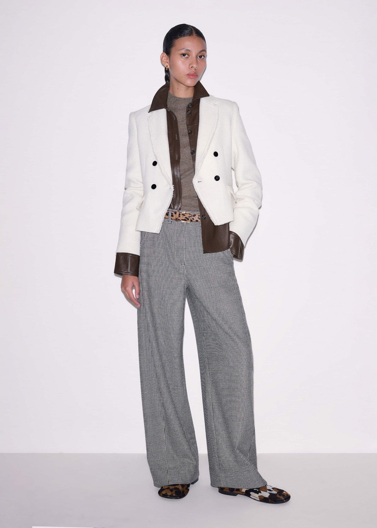 Ivory Houndstooth Extreme Tapered Pant | ME+EM