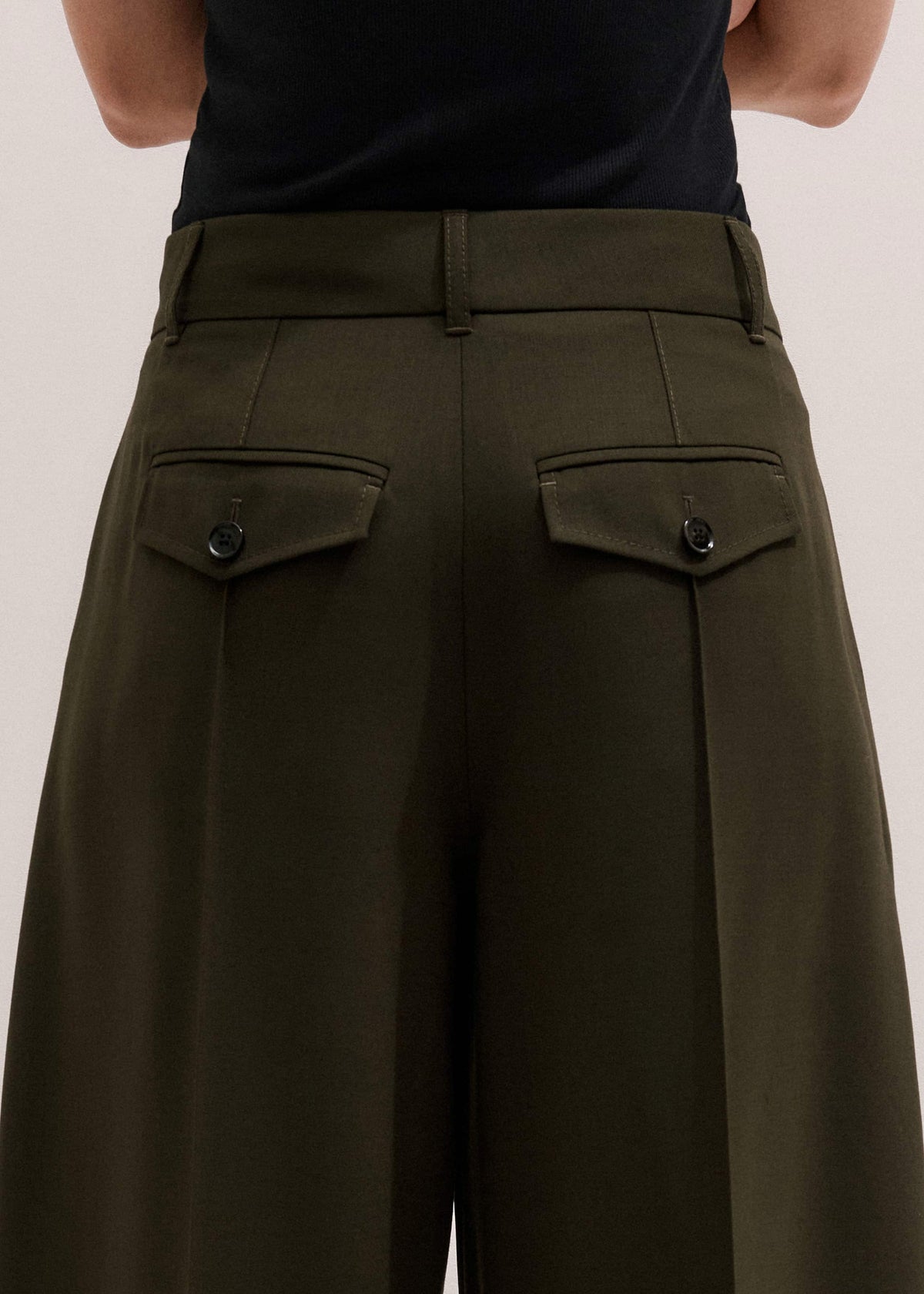 Olive Green Pintuck Tapered Pant | ME+EM