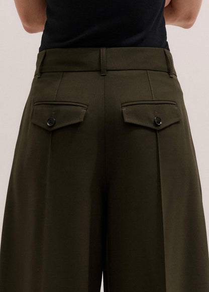Olive Green Pintuck Tapered Pant | ME+EM