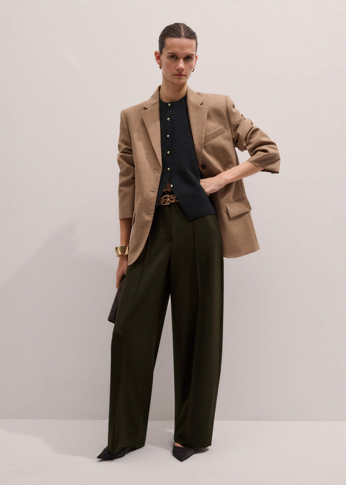 Olive Green Pintuck Tapered Pant | ME+EM