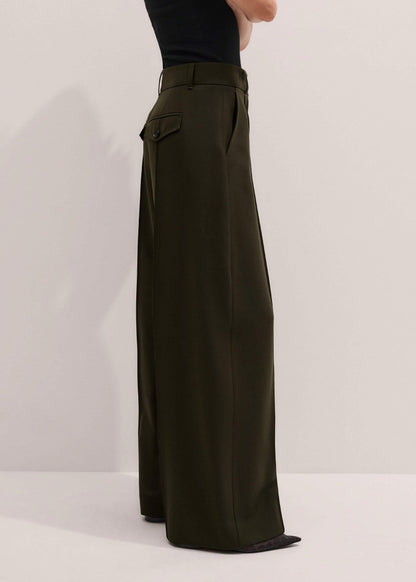 Olive Green Pintuck Tapered Pant | ME+EM