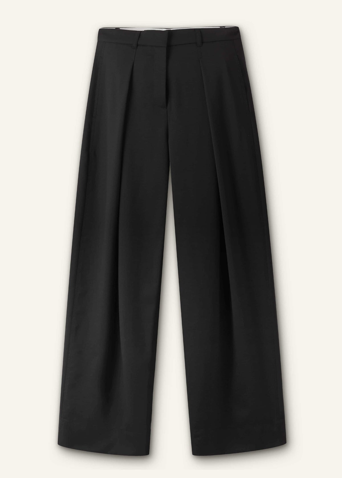 Black Wool Exaggerated Tapered Pleat Pant | ME+EM