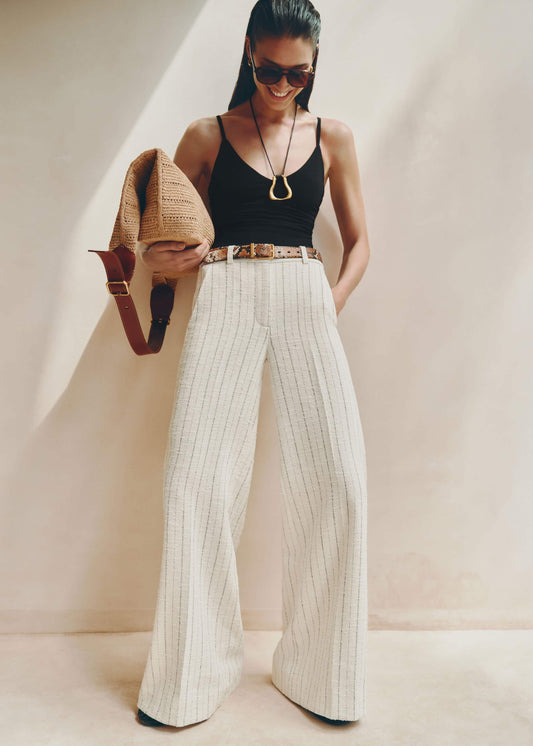 Ivory Striped Leg Elongator Pant | ME+EM