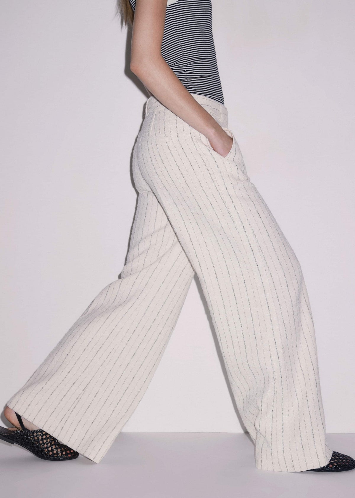 Ivory Striped Leg Elongator Pant | ME+EM