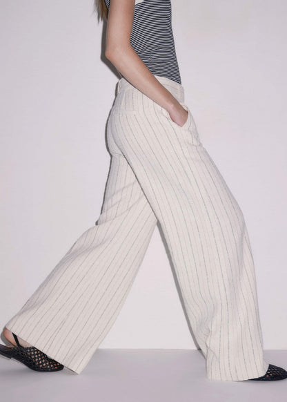 Ivory Striped Leg Elongator Pant | ME+EM