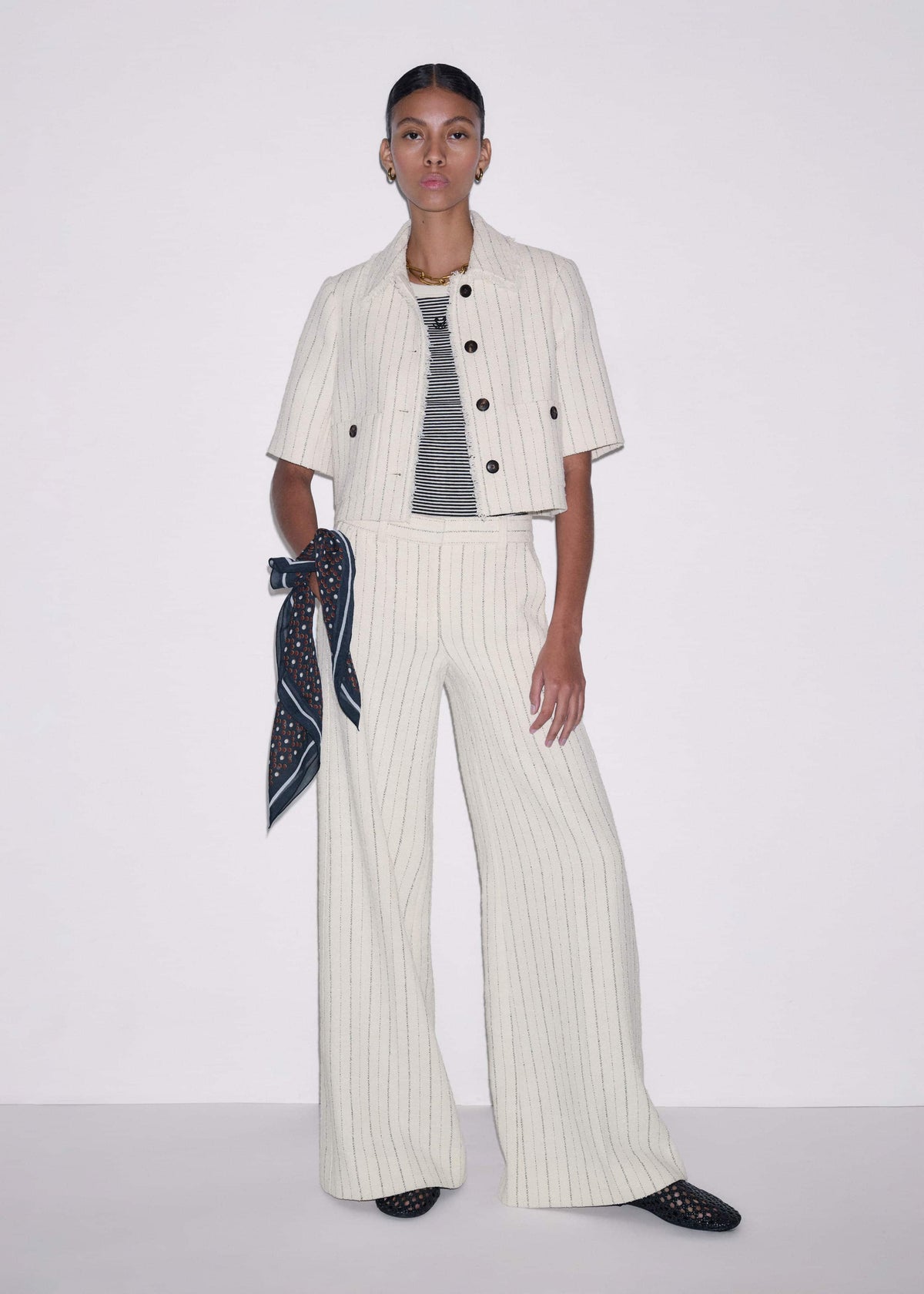 Ivory Striped Leg Elongator Pant | ME+EM