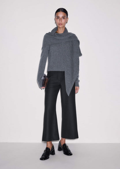 Black Stretch Twill Patch Pocket Cropped Kick-Flare Pant | ME+EM