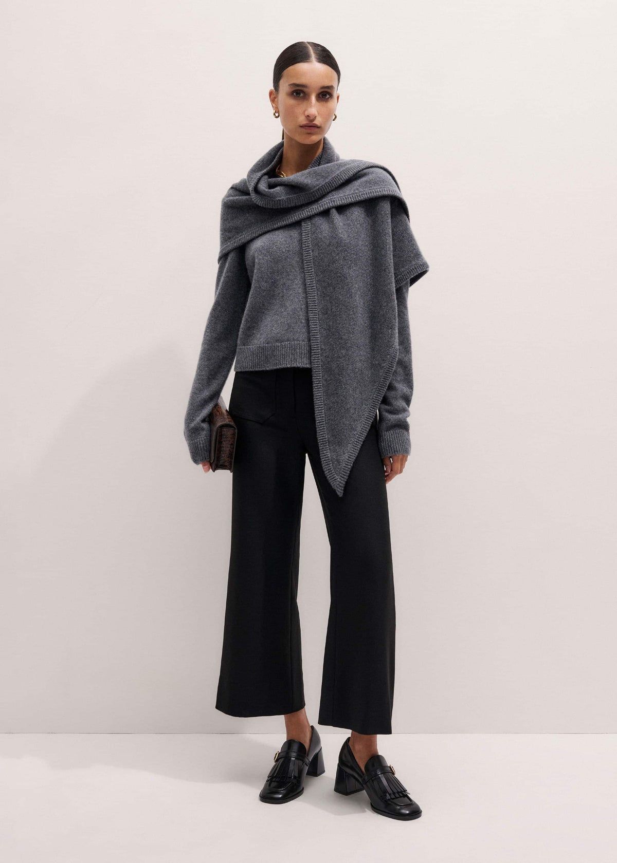 Black Stretch Twill Patch Pocket Cropped Kick-Flare Pant | ME+EM