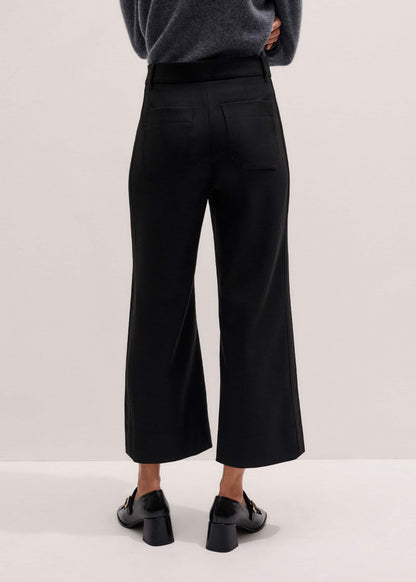 Black Stretch Twill Patch Pocket Cropped Kick-Flare Pant | ME+EM