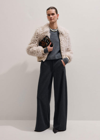 Gray Herringbone Barrel-Leg Pant | ME+EM