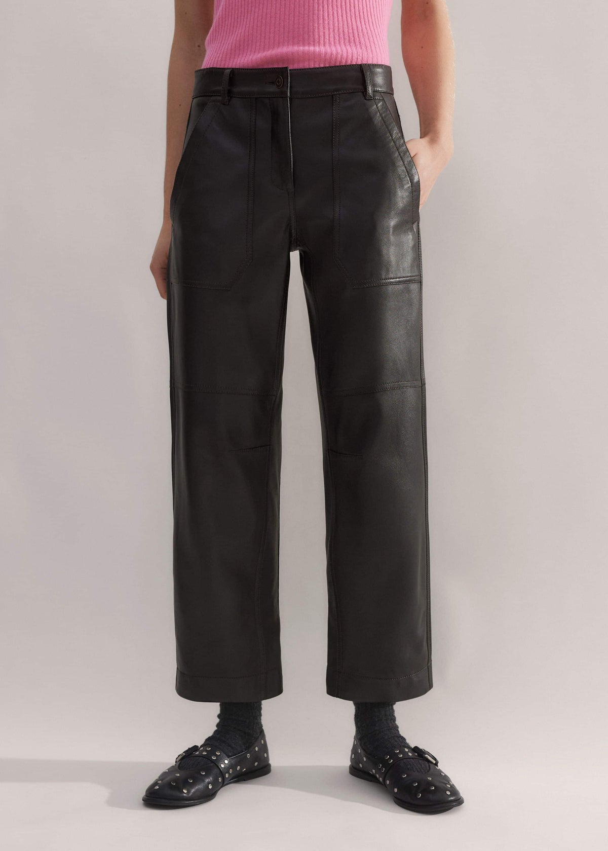 Black Washed Leather Engineered-Leg Pant | ME+EM