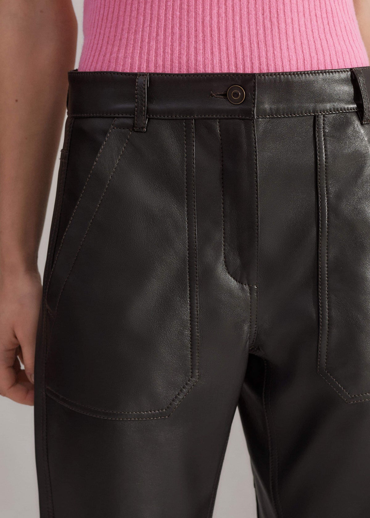 Black Washed Leather Engineered-Leg Pant | ME+EM