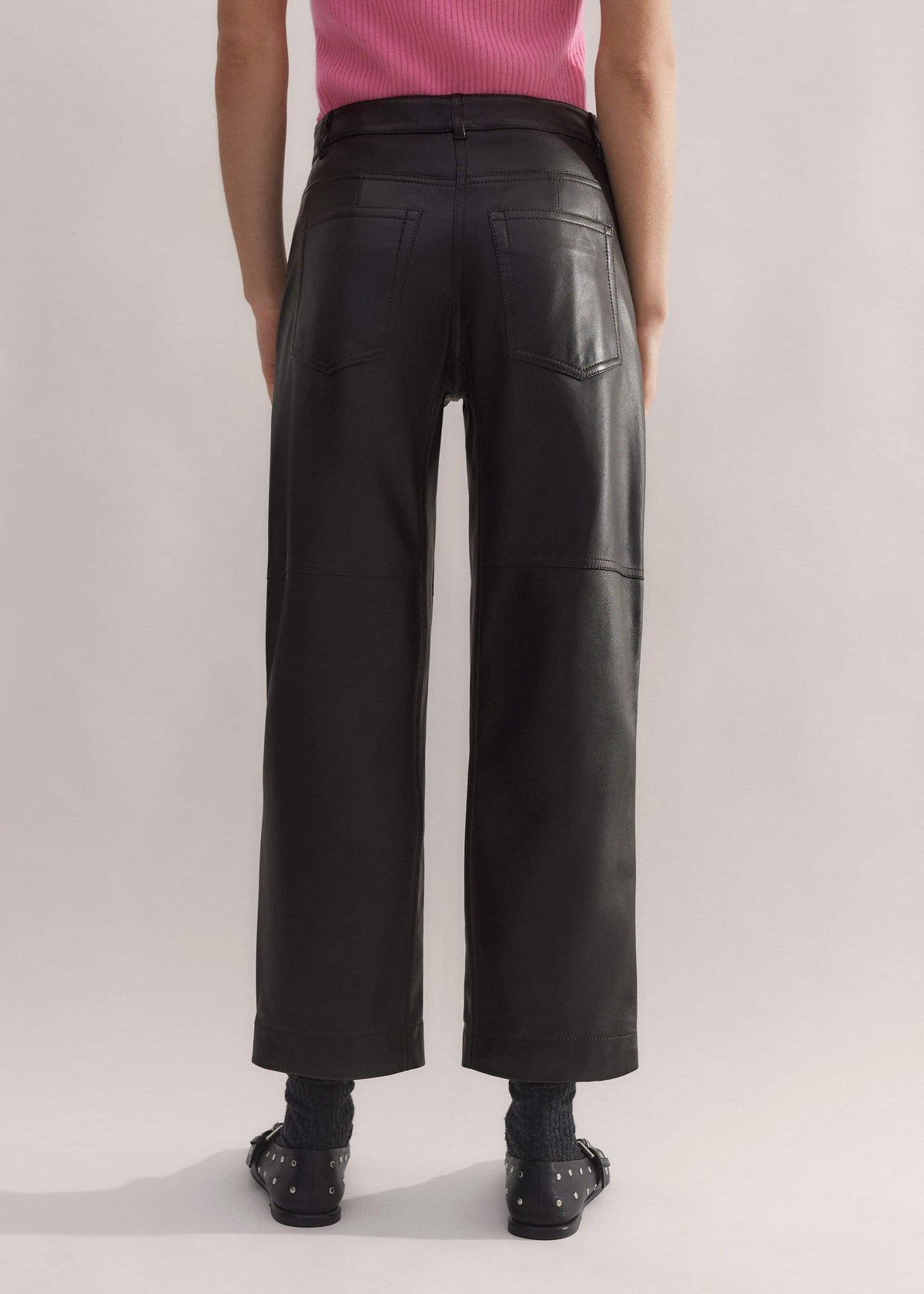 Black Washed Leather Engineered-Leg Pant | ME+EM
