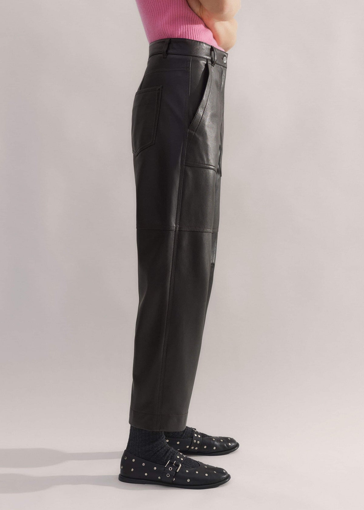 Black Washed Leather Engineered-Leg Pant | ME+EM