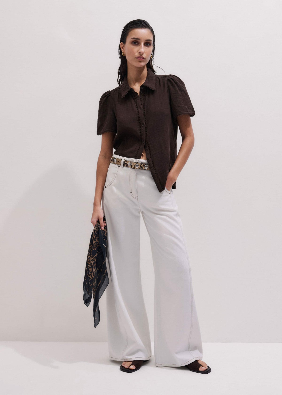Brown Cheesecloth Trim Detail Blouse | ME+EM