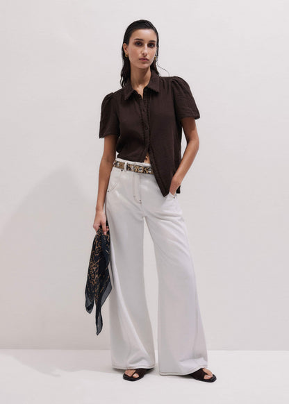 Brown Cheesecloth Trim Detail Blouse | ME+EM