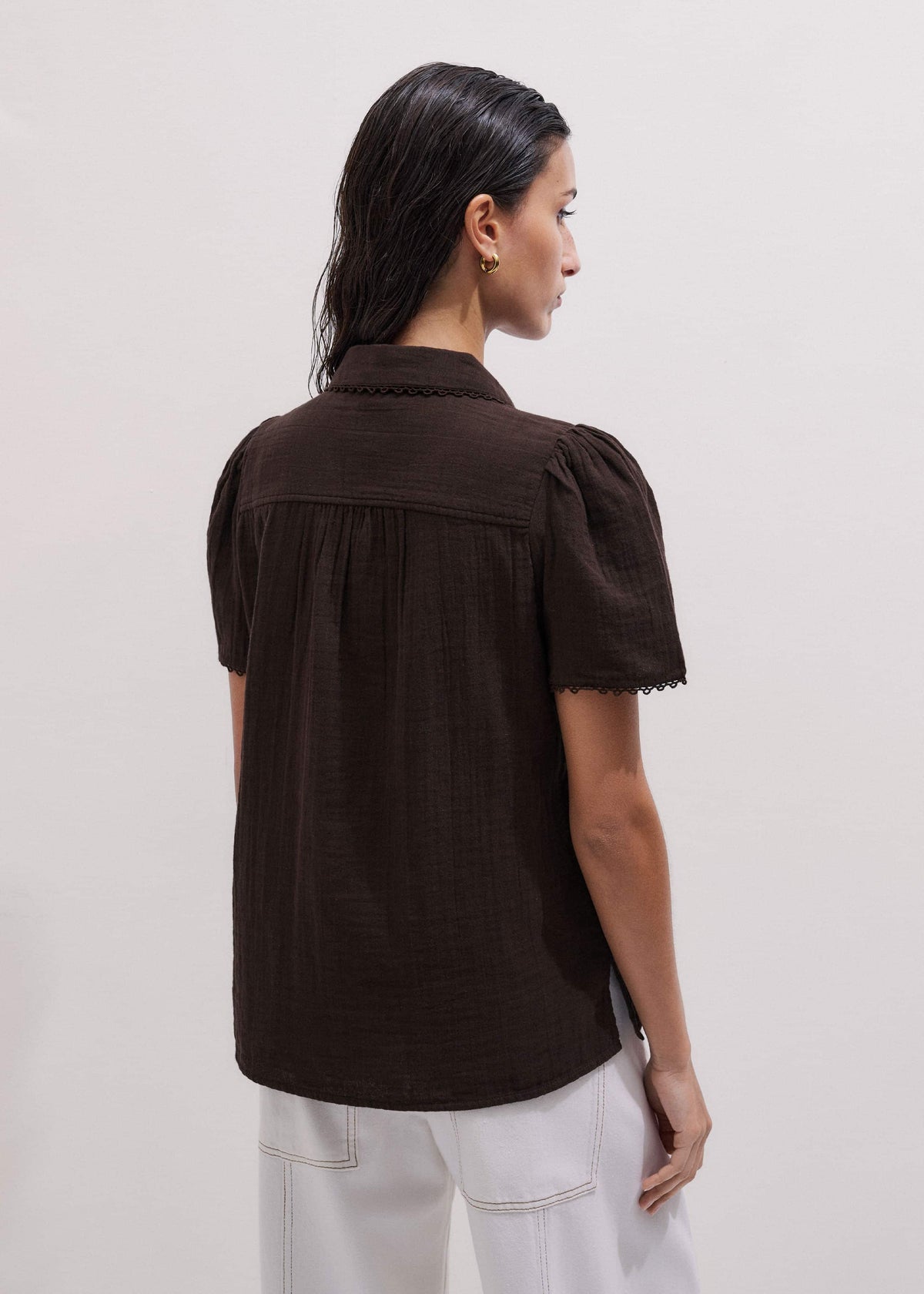 Brown Cheesecloth Trim Detail Blouse | ME+EM