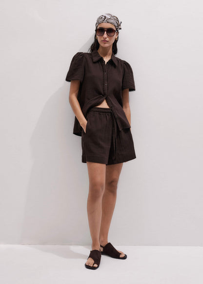 Brown Cheesecloth Trim Detail Blouse | ME+EM