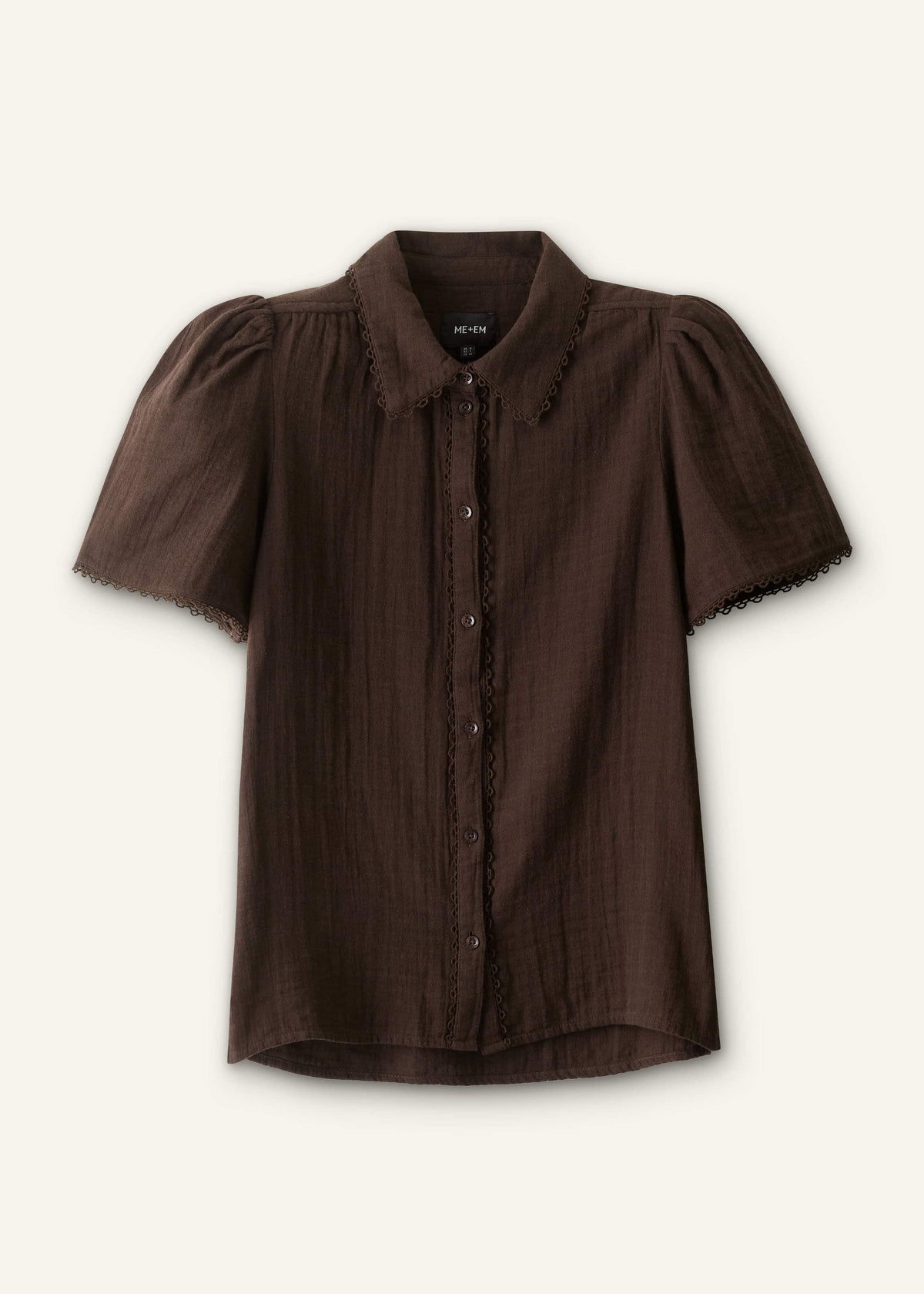 Brown Cheesecloth Trim Detail Blouse | ME+EM