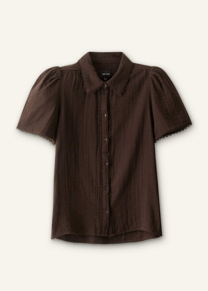 Brown Cheesecloth Trim Detail Blouse | ME+EM
