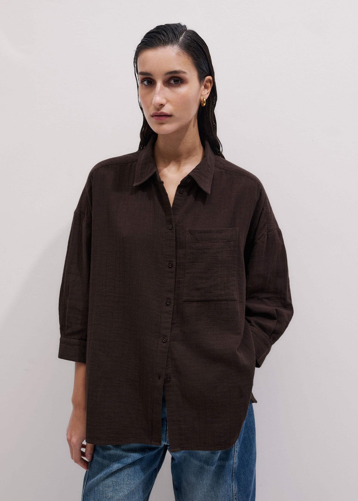 Brown Cheesecloth Relaxed Summer Shirt | ME+EM