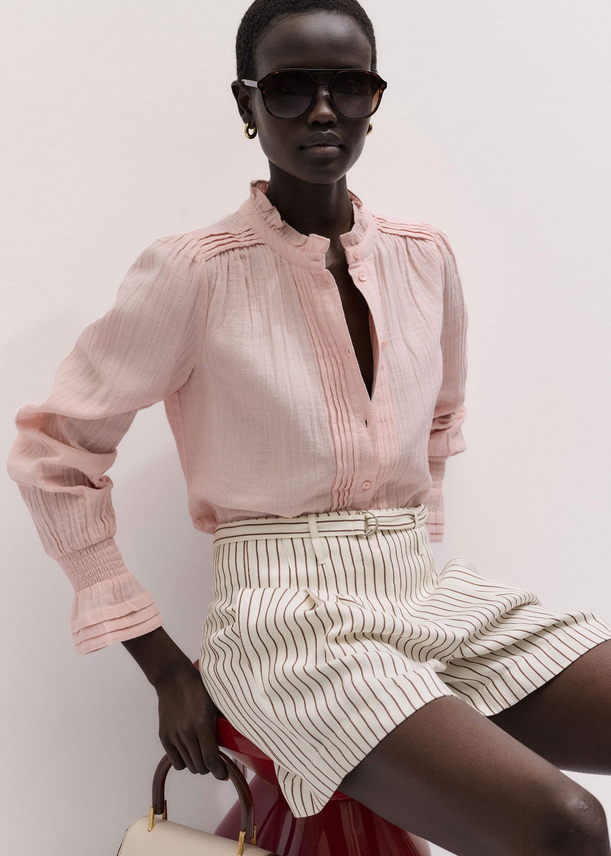 Pink Pleat Detail Long Sleeve Cheesecloth Blouse | ME+EM