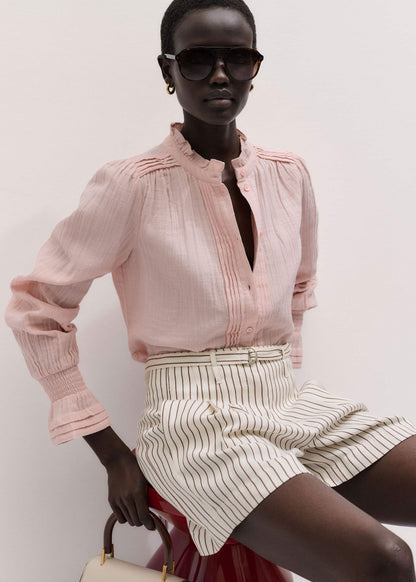 Pink Pleat Detail Long Sleeve Cheesecloth Blouse | ME+EM