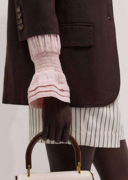Pink Pleat Detail Long Sleeve Cheesecloth Blouse | ME+EM