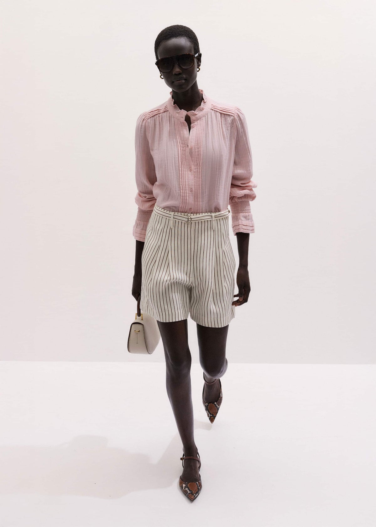 Pink Pleat Detail Long Sleeve Cheesecloth Blouse | ME+EM