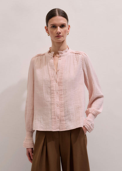 Pink Pleat Detail Long Sleeve Cheesecloth Blouse | ME+EM