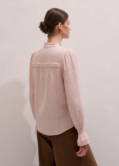 Pink Pleat Detail Long Sleeve Cheesecloth Blouse | ME+EM