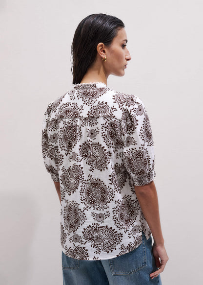 White Cheesecloth In-Full-Bloom Print Straight Blouse | ME+EM