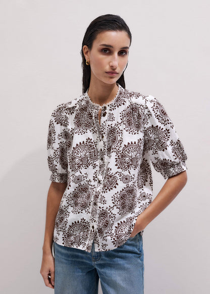 White Cheesecloth In-Full-Bloom Print Straight Blouse | ME+EM