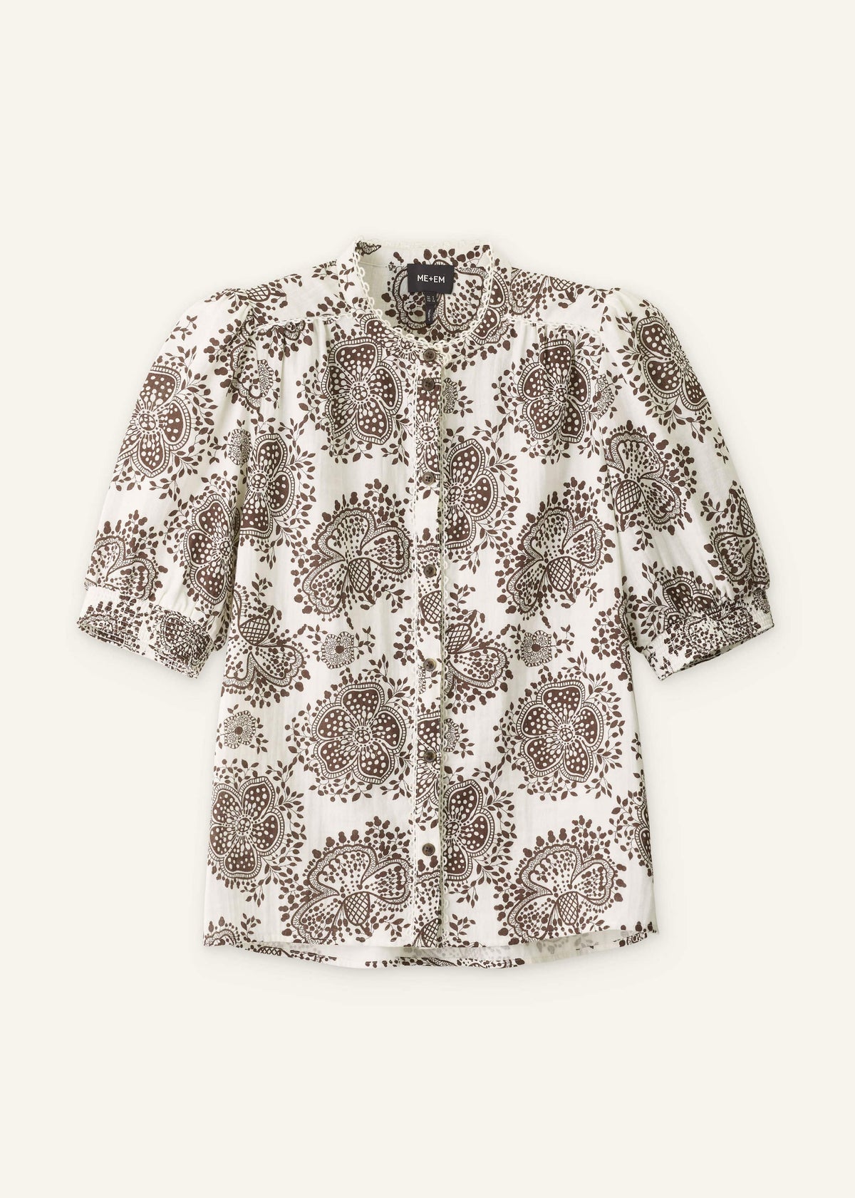 White Cheesecloth In-Full-Bloom Print Straight Blouse | ME+EM