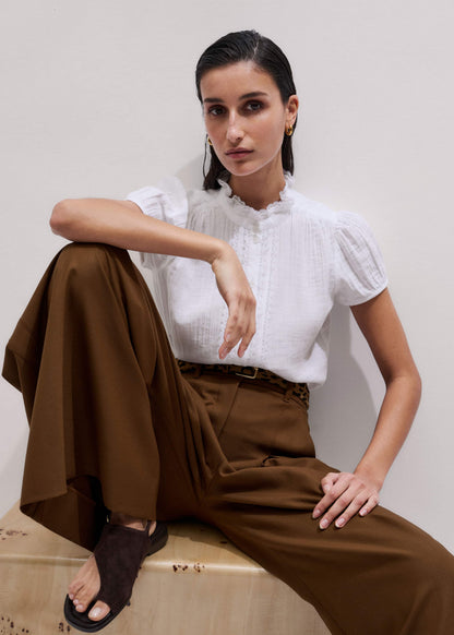White Straight Cheesecloth Cap-Sleeve Blouse | ME+EM