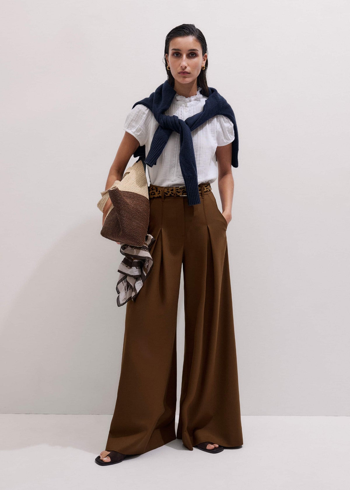 White Straight Cheesecloth Cap-Sleeve Blouse | ME+EM