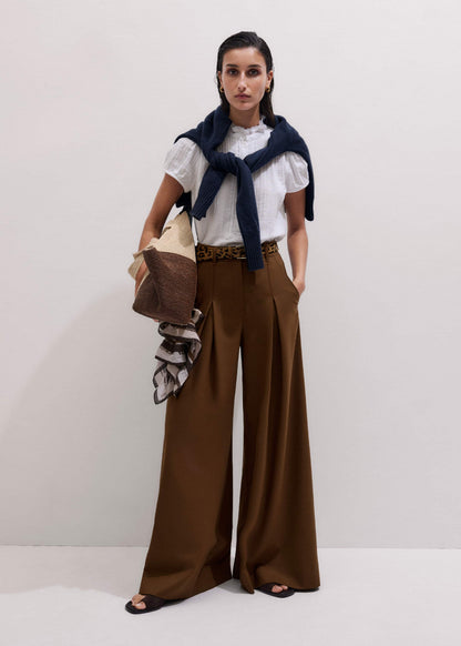 White Straight Cheesecloth Cap-Sleeve Blouse | ME+EM