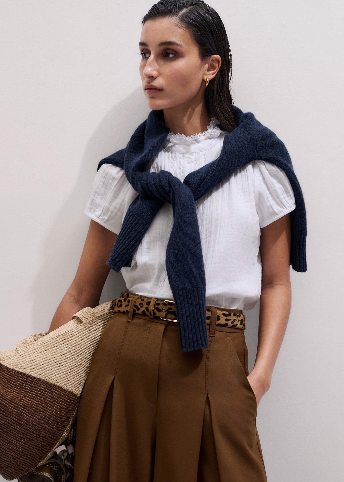 White Straight Cheesecloth Cap-Sleeve Blouse | ME+EM