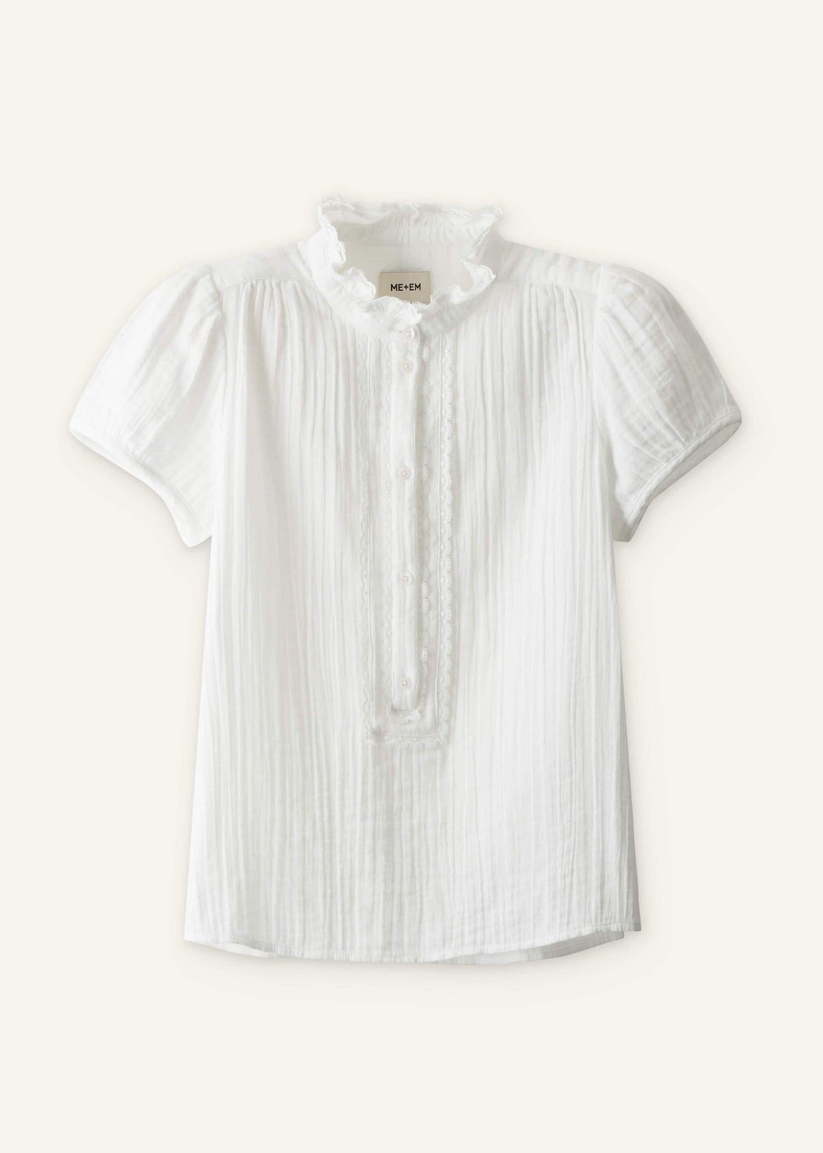 White Straight Cheesecloth Cap-Sleeve Blouse | ME+EM